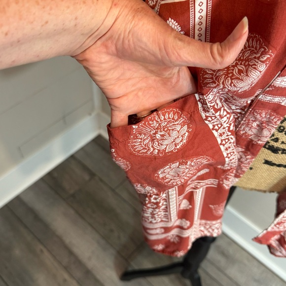 Loveriche Open Front Orange Rust Paisley Patch Kimono Robe Medium - Picture 3 of 9